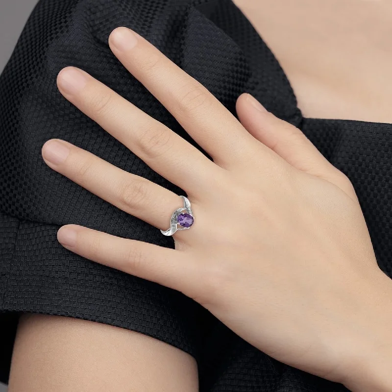 Women's Diamond Rings with Opal Inlays and Diamond Accents for a Mysterious and Iridescent LookCurata 925 Sterling Silver Polished Open back Rhodium Amethyst Diamond Ring