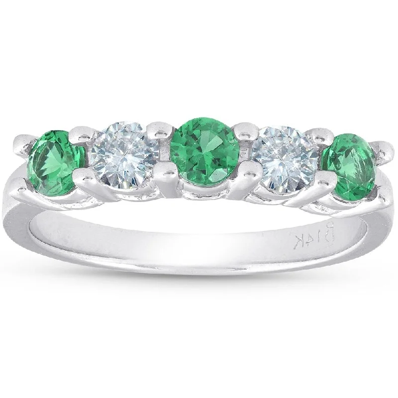 Three - Stone Women's Diamond Rings Symbolizing Past, Present, and Future with Emerald - Cut Diamonds3/4ct Emerald & Diamond 5-Stone Wedding Ring 14K White Gold Three - Stone Women's Diamond Rings Symbolizing Past, Present, and Future with Emerald - Cut Diamonds3/4ct Emerald & Diamond 5-Stone Wedding Ring 14K White Gold