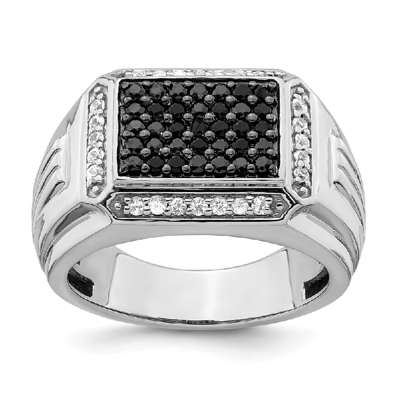 Men's leather - wrapped rings for a rustic charm14k White Gold Polished Black and White Sapphire Mens Ring