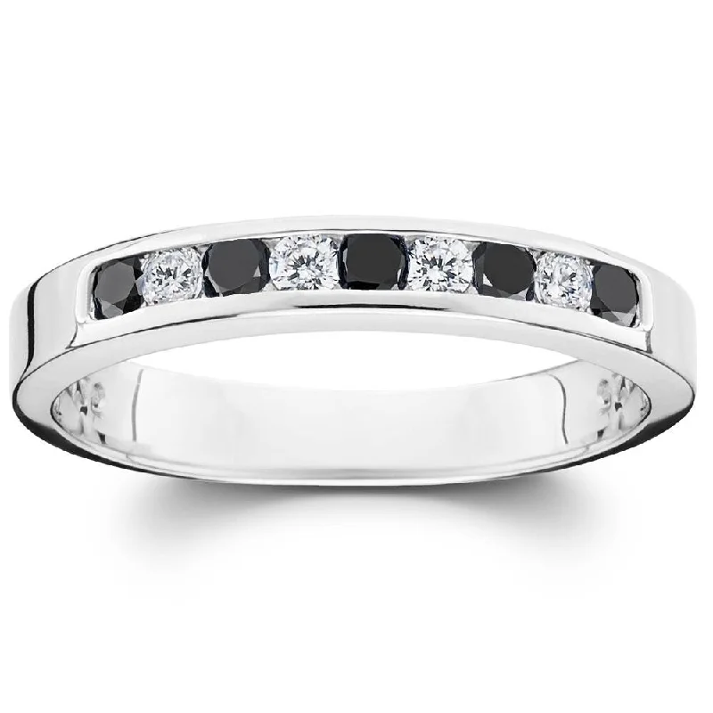 Marquise - Cut Women's Diamond Rings in Palladium for a Unique and Elongated Shape1/3ct Black & White Diamond Channel Set 10k White Gold Ring Marquise - Cut Women's Diamond Rings in Palladium for a Unique and Elongated Shape1/3ct Black & White Diamond Channel Set 10k White Gold Ring