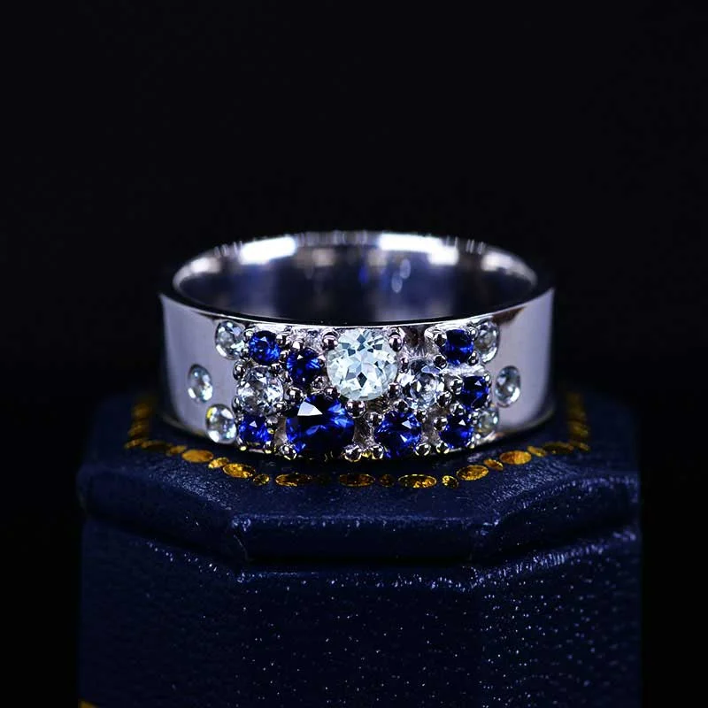 Men's oxidized silver rings for an antique look"Stars Sky " Giliarto Men's Ring with Genuine Natural Aquamarine Stones 14K White Gold Ring Men's oxidized silver rings for an antique look"Stars Sky " Giliarto Men's Ring with Genuine Natural Aquamarine Stones 14K White Gold Ring