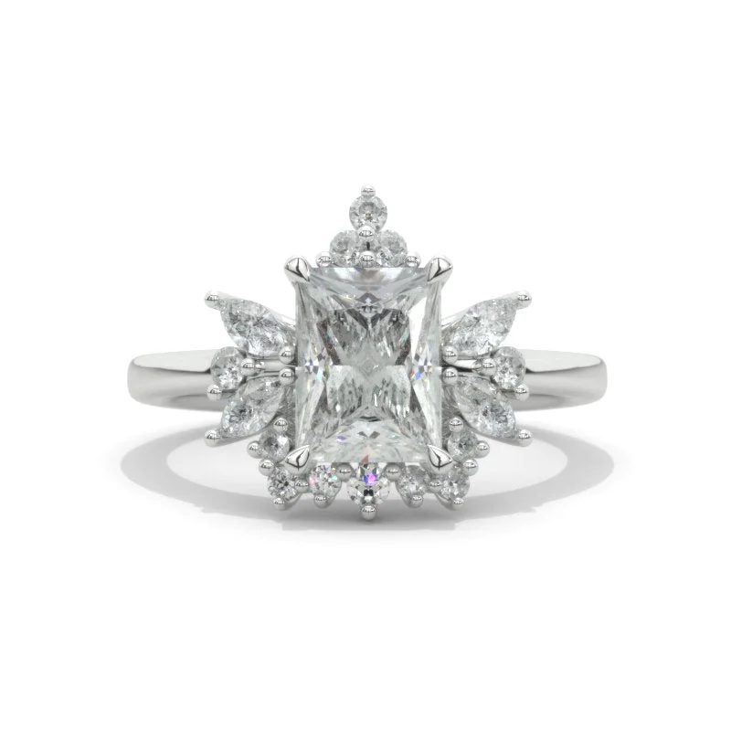 Men's Diamond Engagement Rings with Platinum Band and Halo Setting for a Luxury Proposal2 Carat Moissanite Emerald Cut Halo White Gold Engagement Ring Men's Diamond Engagement Rings with Platinum Band and Halo Setting for a Luxury Proposal2 Carat Moissanite Emerald Cut Halo White Gold Engagement Ring