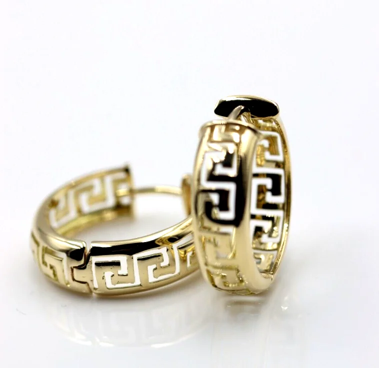Silver hoop earringsGenuine Heavy Solid Medium / Small 18ct 750 Yellow, Rose or White Gold Greek Key Hoop Earrings