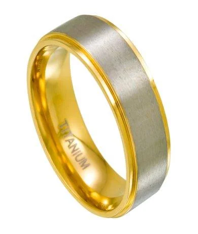Men's Celtic - pattern rings with intricate designsTitanium Wedding Ring for Men, Gold Tone Step Down Edges | 8mm Men's Celtic - pattern rings with intricate designsTitanium Wedding Ring for Men, Gold Tone Step Down Edges | 8mm