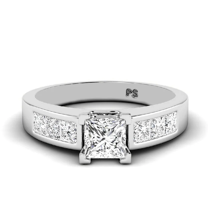 Men's Citrine Engagement Rings in Stainless Steel with a Stackable Band Design1.15-2.30 CT Princess Cut Diamonds - Engagement Ring