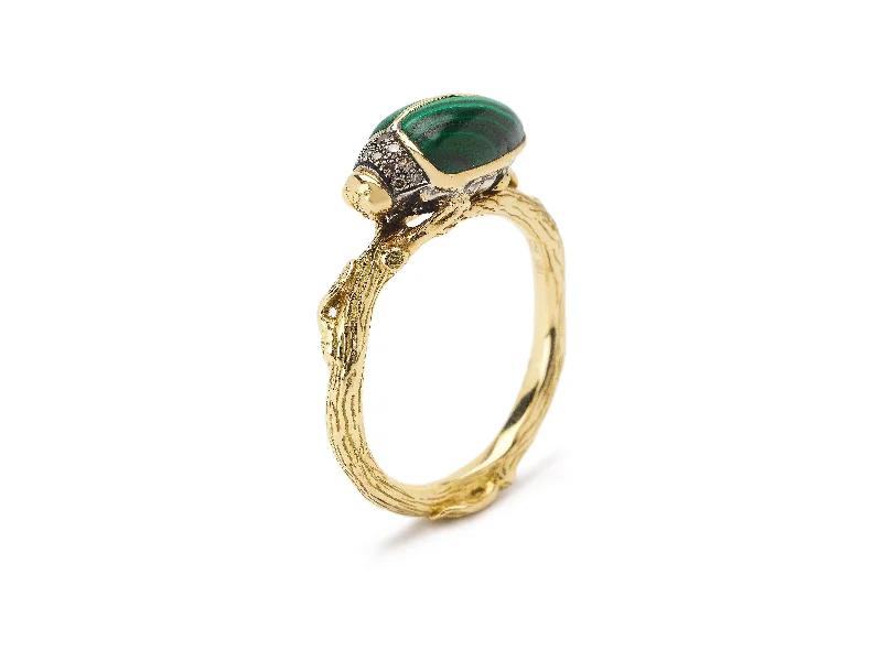 Vintage - Inspired Filigree - Design Women's Rings in Sterling SilverMalachite Scarab 18K Gold & Silver Ring