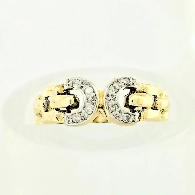 Engagement - Inspired Women's Rings with a Halo of Small DiamondsYellow Gold Diamond Ring with Two Semi-Circles Engagement - Inspired Women's Rings with a Halo of Small DiamondsYellow Gold Diamond Ring with Two Semi-Circles