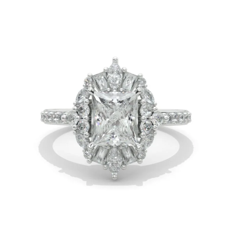 Men's Aquamarine Engagement Rings in 9K Gold with a Bezel - Set StoneMoissanite Radiant Cut Halo White Gold Engagement Ring Men's Aquamarine Engagement Rings in 9K Gold with a Bezel - Set StoneMoissanite Radiant Cut Halo White Gold Engagement Ring