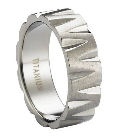 Men's stackable rings for a layered lookPolished Titanium Wedding Ring with Chiseled Design | 8mm Men's stackable rings for a layered lookPolished Titanium Wedding Ring with Chiseled Design | 8mm