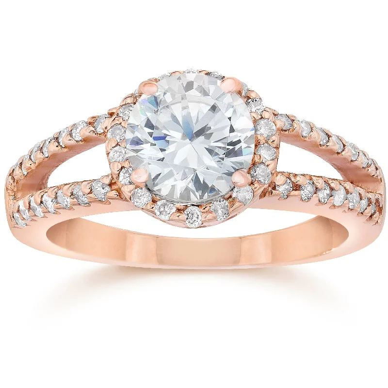 Heart - Shaped Women's Diamond Rings in Rose Gold for a Romantic and Symbolic Gift2ct Diamond (1 1/2Ct Center) Halo Engagement Ring Rose Gold Lab Grown