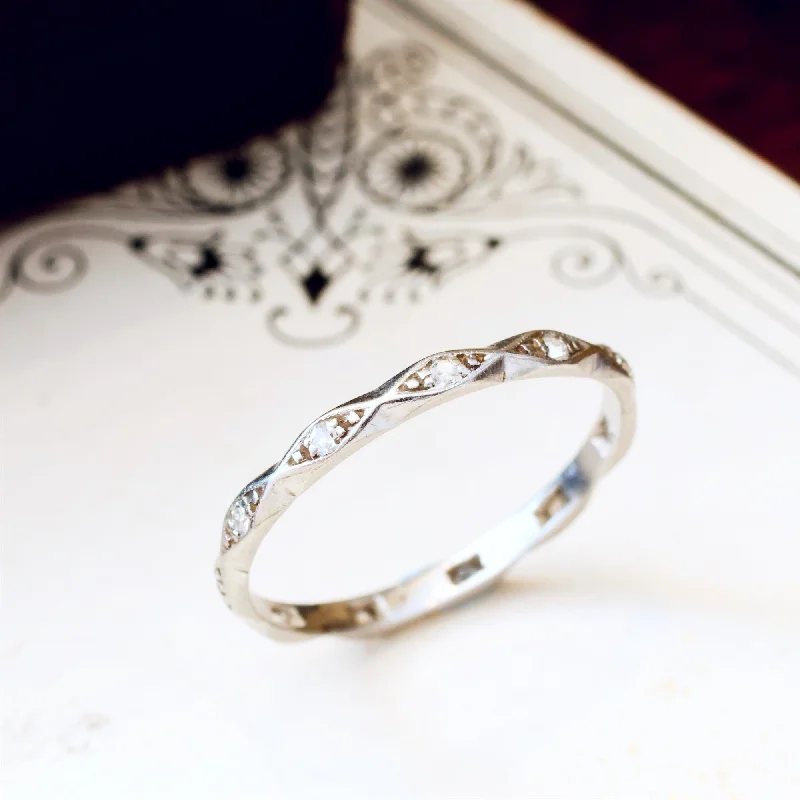 Engagement - Inspired Women's Rings with a Halo of Small DiamondsVintage Size 'N' or ''6.75' 18ct White Gold Eternity Ring Engagement - Inspired Women's Rings with a Halo of Small DiamondsVintage Size 'N' or ''6.75' 18ct White Gold Eternity Ring