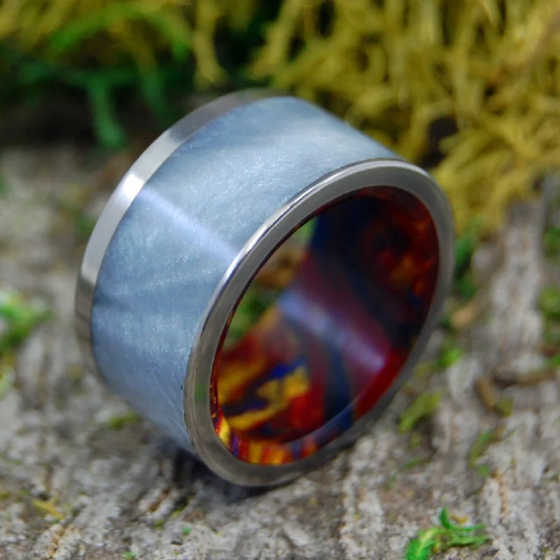 Men's oxidized silver rings for an antique lookFire Within | Men's Resin & Titanium Wedding Ring