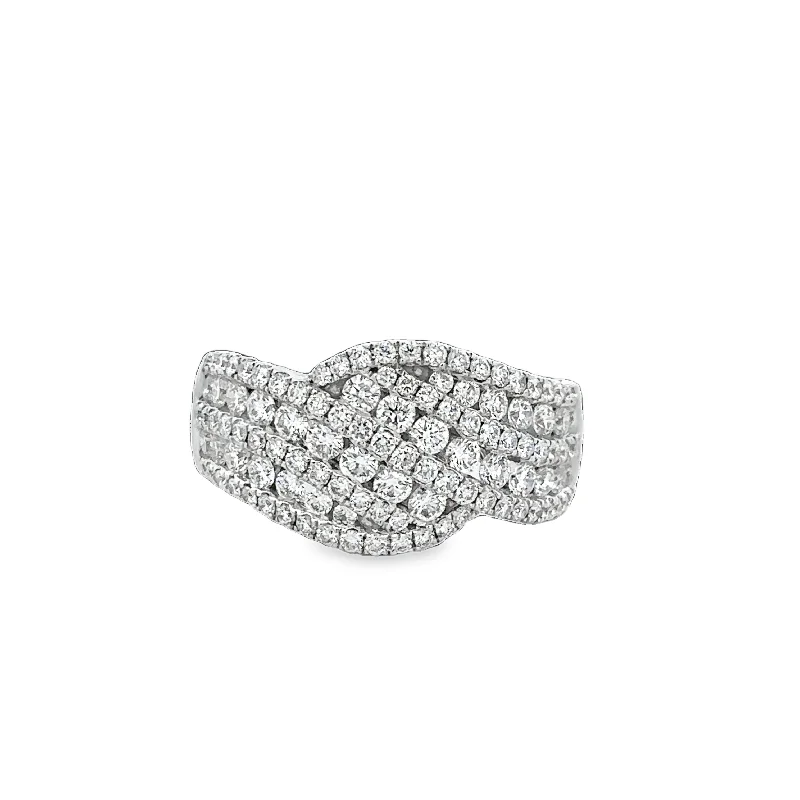 Round - cut diamond engagement ring with a twisted band design in 14K white goldDiamond Accented Wave Band in White Gold Round - cut diamond engagement ring with a twisted band design in 14K white goldDiamond Accented Wave Band in White Gold