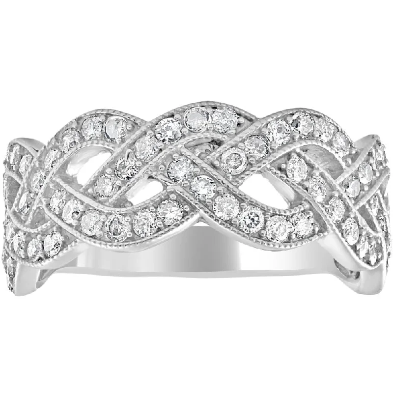 Women's Diamond Rings with Amethyst and Diamond Combinations for a Purple - Hued Elegance1ct Vintage Style Crossover Diamond Fashion Ring 14K Infinity White Gold Women's Diamond Rings with Amethyst and Diamond Combinations for a Purple - Hued Elegance1ct Vintage Style Crossover Diamond Fashion Ring 14K Infinity White Gold