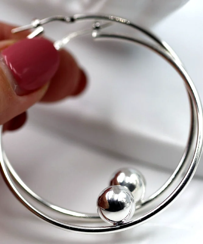 Huggie hoop earringsSterling Silver 925 Large Plain Hoops with Fixed Ball – 2mm Tube Huggie hoop earringsSterling Silver 925 Large Plain Hoops with Fixed Ball – 2mm Tube