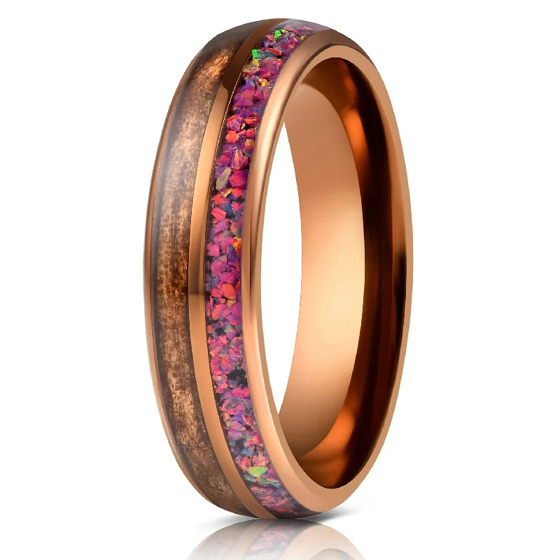 Vintage - Inspired Filigree - Design Women's Rings in Sterling Silver"Dionysis" Womens Tungsten Carbide Ring- Smoked Rose Gold X Galactic Opal- 5mm Vintage - Inspired Filigree - Design Women's Rings in Sterling Silver"Dionysis" Womens Tungsten Carbide Ring- Smoked Rose Gold X Galactic Opal- 5mm