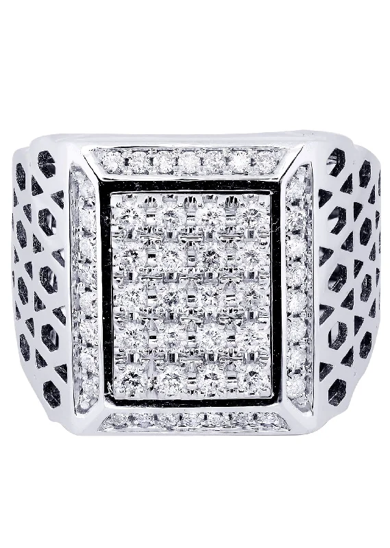Three - Stone Women's Diamond Rings Symbolizing Past, Present, and Future with Emerald - Cut DiamondsWhite Gold Mens Diamond Ring| 1.1 Carats| 17.97 Grams