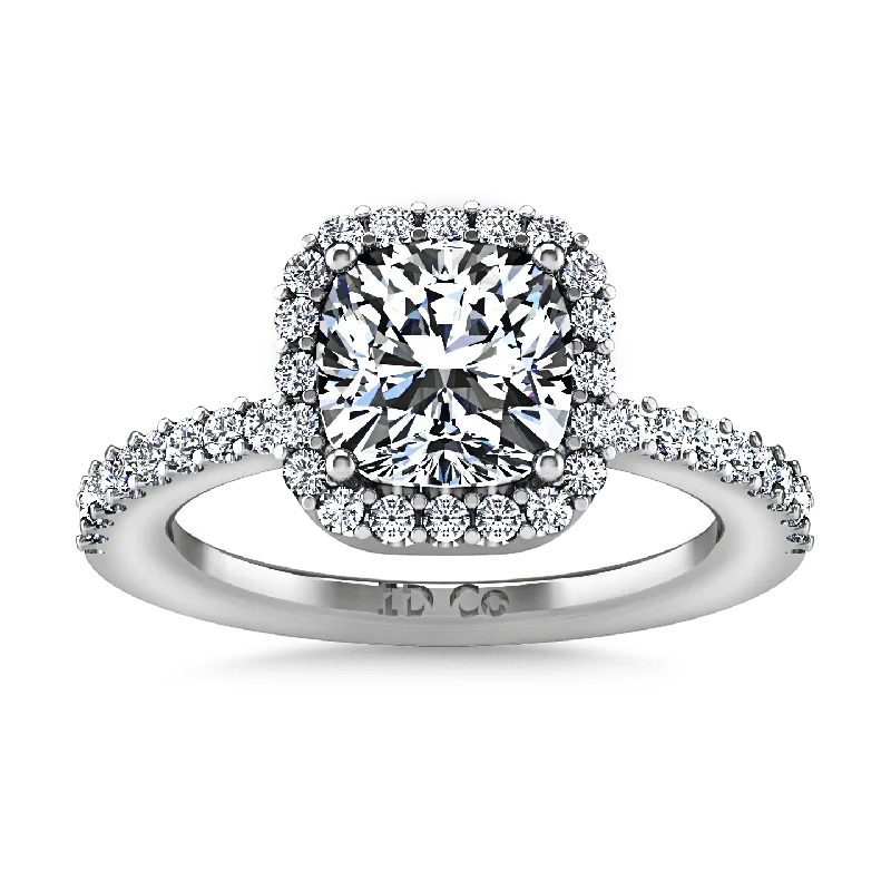 Women's Rings with Birthstones for a Personalized TouchHalo Cushion Cut Diamond Engagement Ring Claire 14K White Gold Women's Rings with Birthstones for a Personalized TouchHalo Cushion Cut Diamond Engagement Ring Claire 14K White Gold