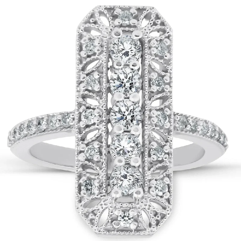 Women's Solitaire Diamond Rings with Round - Cut Diamonds and Platinum Settings for an Elegant Engagement3/4CT Antique Diamond Ring 10k White Gold Anniversary Wide Cocktail Ring Women's Solitaire Diamond Rings with Round - Cut Diamonds and Platinum Settings for an Elegant Engagement3/4CT Antique Diamond Ring 10k White Gold Anniversary Wide Cocktail Ring