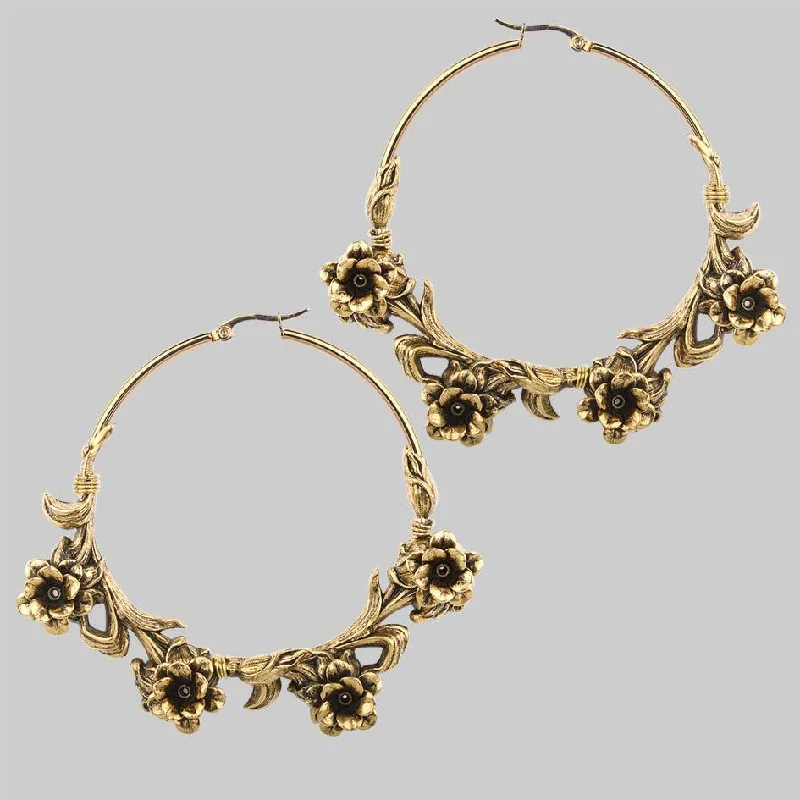 Hypoallergenic hoop earringsLAVISH. Wild Rose Hoop Earrings - Gold