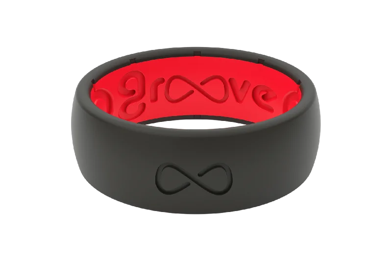 Men's tungsten carbide rings with a brushed textureSolid Midnight Black & Raspberry Red Ring