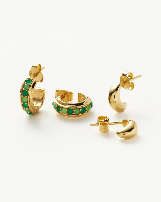 Minimalist hoop earringsDome & Gemstone Mini Hoop Earring Set