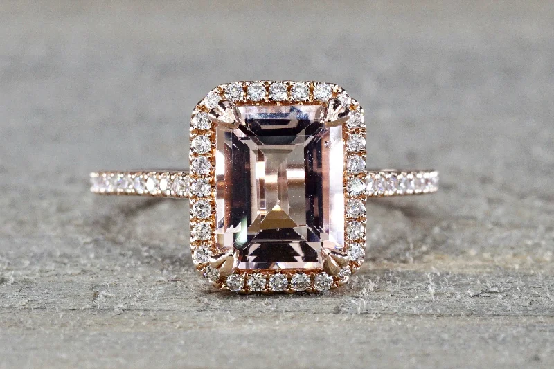 Men's opal - featured rings with iridescent colorsRebecca Elongated Emerald Morganite Diamond Halo Ring M3087 Men's opal - featured rings with iridescent colorsRebecca Elongated Emerald Morganite Diamond Halo Ring M3087