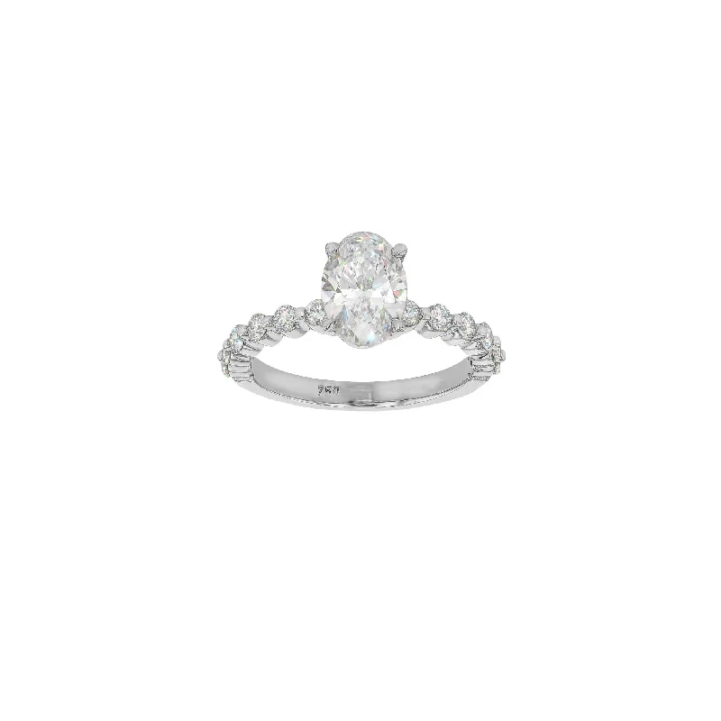 Oval - cut sapphire and diamond engagement ring in 18K white gold8x6mm Harlow Moissanite Ring - Size J 1/2 - 18K White Gold Oval - cut sapphire and diamond engagement ring in 18K white gold8x6mm Harlow Moissanite Ring - Size J 1/2 - 18K White Gold