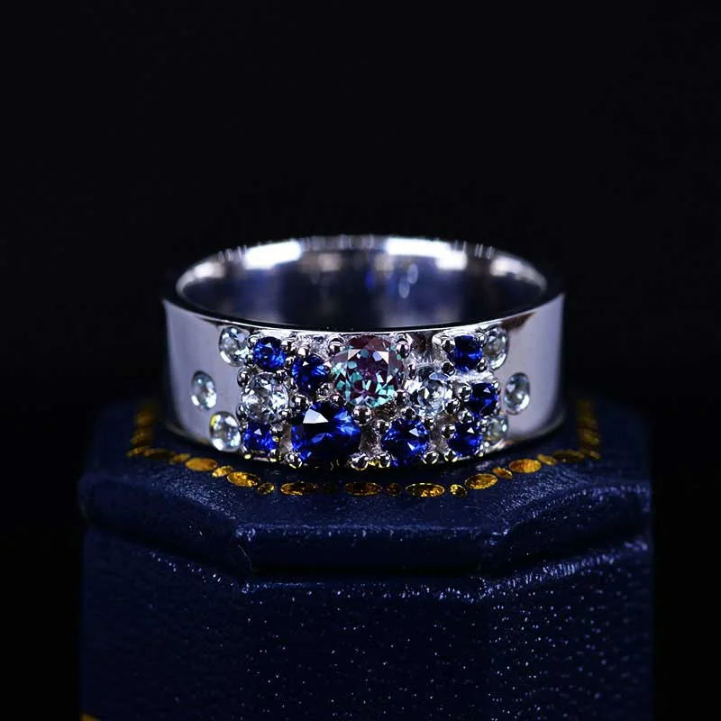 Men's waterproof rings for water - based activities"Stars Sky " Giliarto Men's Ring with Alexandrite Stone 14K White Gold Ring Men's waterproof rings for water - based activities"Stars Sky " Giliarto Men's Ring with Alexandrite Stone 14K White Gold Ring