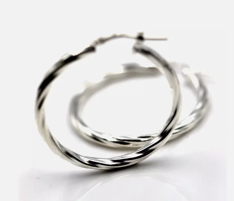 Statement hoop earringsSterling Silver 925 34mm Large Round 3mm tube Twist Hoop Earrings