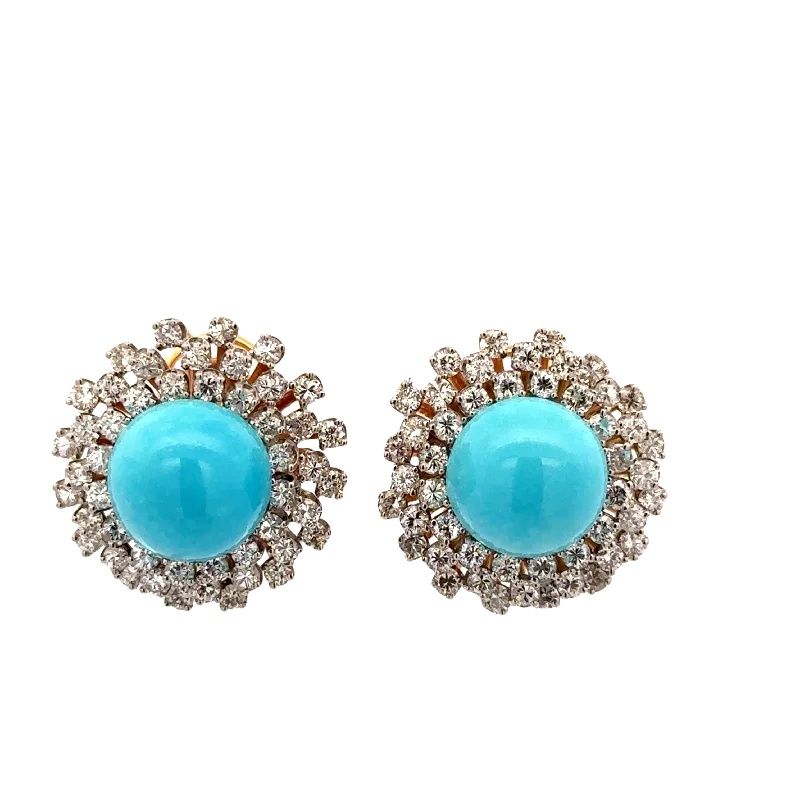 Aquamarine and diamond engagement ring in a 18K white - gold setting with a scalloped edgeVintage 1960s Yellow Gold and Palladium Turquoise and Diamond Clip-on Earrings Aquamarine and diamond engagement ring in a 18K white - gold setting with a scalloped edgeVintage 1960s Yellow Gold and Palladium Turquoise and Diamond Clip-on Earrings