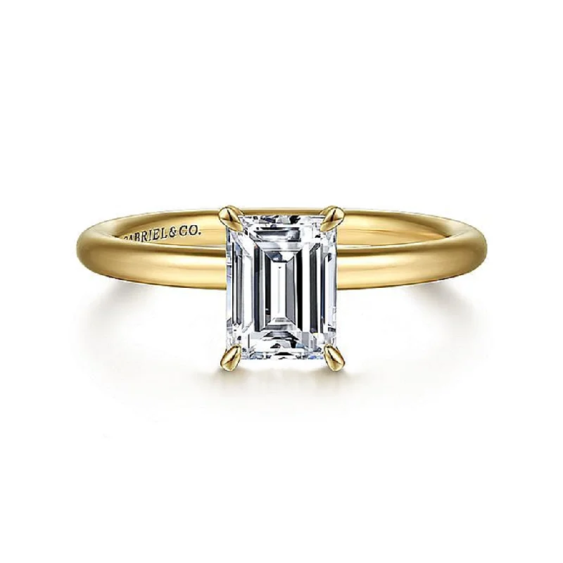 Women's Diamond Rings with Side - Stone Pave Setting for a Sparkling and Continuous Shine14K Yellow Gold 'Lark' Emerald Cut Center Solitaire Engagement Ring Women's Diamond Rings with Side - Stone Pave Setting for a Sparkling and Continuous Shine14K Yellow Gold 'Lark' Emerald Cut Center Solitaire Engagement Ring