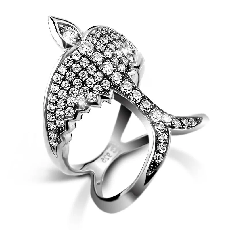 Boho - Style Women's Rings with Turquoise and Leather AccentsSwallows Return Rhodium Ring Boho - Style Women's Rings with Turquoise and Leather AccentsSwallows Return Rhodium Ring