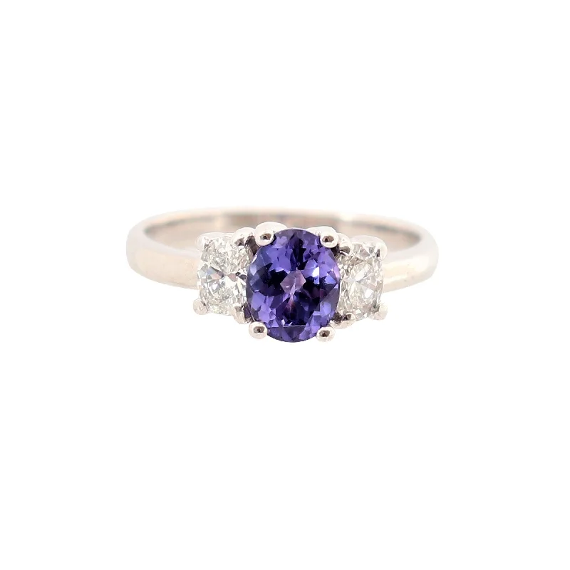 Art Deco - Inspired Women's Rings with Geometric Shapes in 14K GoldWhite Gold Oval Tanzanite and Diamond Trilogy Ring Art Deco - Inspired Women's Rings with Geometric Shapes in 14K GoldWhite Gold Oval Tanzanite and Diamond Trilogy Ring