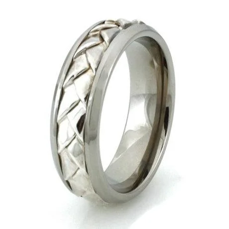 Men's Viking - inspired rings with ancient symbolsTitanium and Sterling Silver Braided Center Design Ring-7mm Men's Viking - inspired rings with ancient symbolsTitanium and Sterling Silver Braided Center Design Ring-7mm