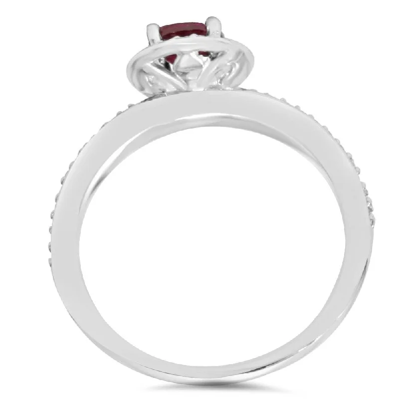 Princess - Cut Women's Diamond Rings in White Gold with a High - Clarity Diamond for a Modern Look3/4ct Ruby Halo Diamond Pave Enagement Ring White Gold