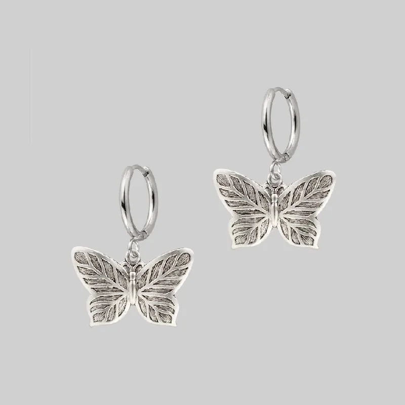 Statement hoop earringsNEW DAWN. Butterfly Hoop Earrings - Silver