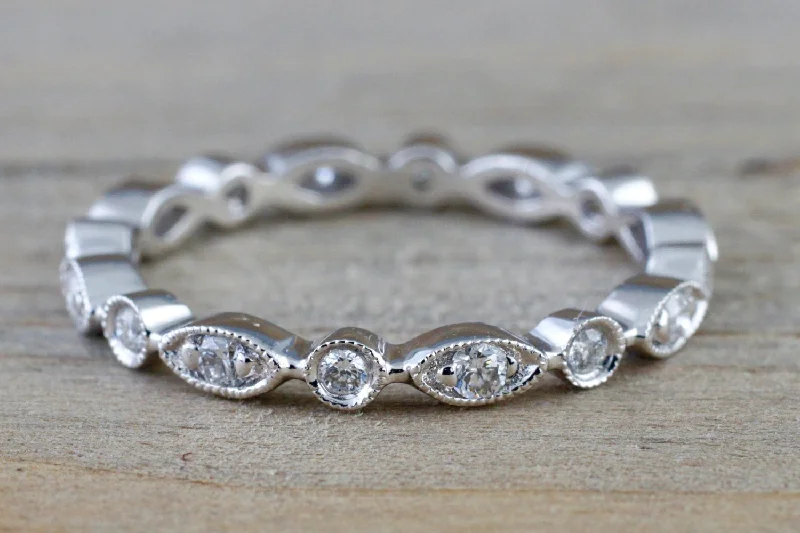 Men's stackable rings for a layered lookEternity 14k White Gold Diamond Vintage Milgrain Ring Filigree Dainty Band Stacking Men's stackable rings for a layered lookEternity 14k White Gold Diamond Vintage Milgrain Ring Filigree Dainty Band Stacking