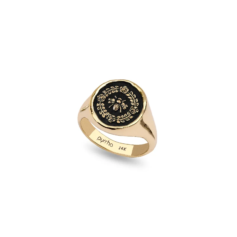 Tennis - Style Women's Rings with a Row of Round Diamonds in PlatinumHoneybee 14K Gold Signet Ring Tennis - Style Women's Rings with a Row of Round Diamonds in PlatinumHoneybee 14K Gold Signet Ring