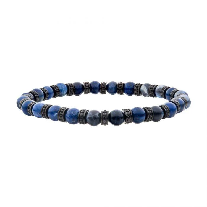 Men's waterproof rings for water - based activitiesBlack Steel Disks Alternating with Genuine Lapis Lazuli & Blue Sodalite Stone Beads Men's waterproof rings for water - based activitiesBlack Steel Disks Alternating with Genuine Lapis Lazuli & Blue Sodalite Stone Beads