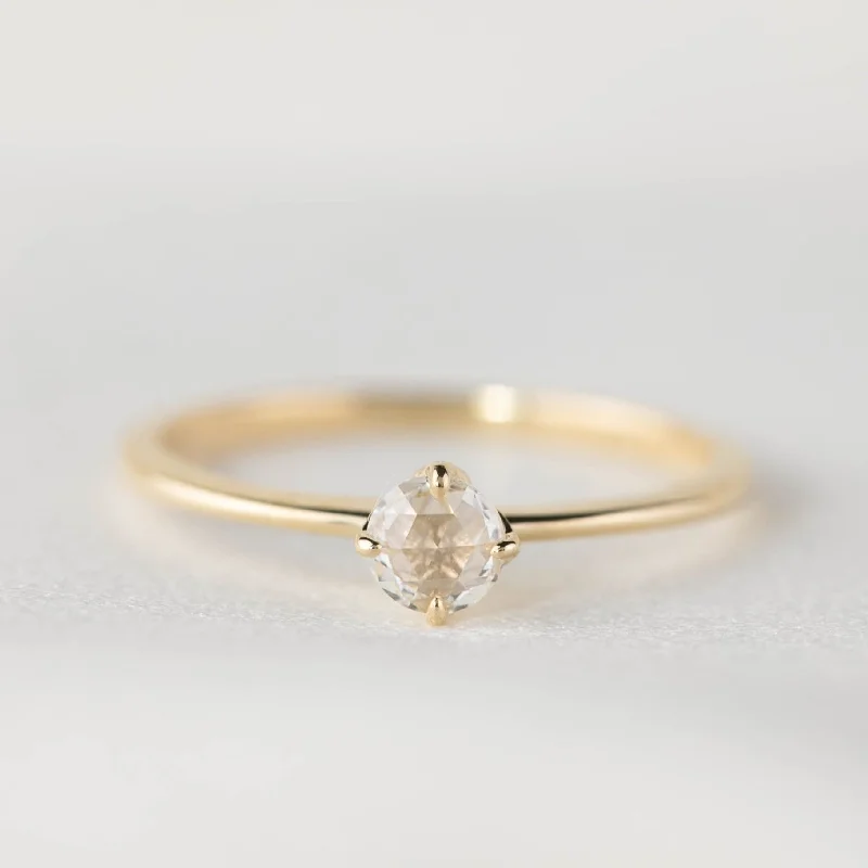 Three - Stone Women's Diamond Rings Symbolizing Past, Present, and Future with Emerald - Cut DiamondsAlice Ring, 0.20ct Round Rose Cut Diamond, 14k Yellow Gold (One of a kind) Three - Stone Women's Diamond Rings Symbolizing Past, Present, and Future with Emerald - Cut DiamondsAlice Ring, 0.20ct Round Rose Cut Diamond, 14k Yellow Gold (One of a kind)