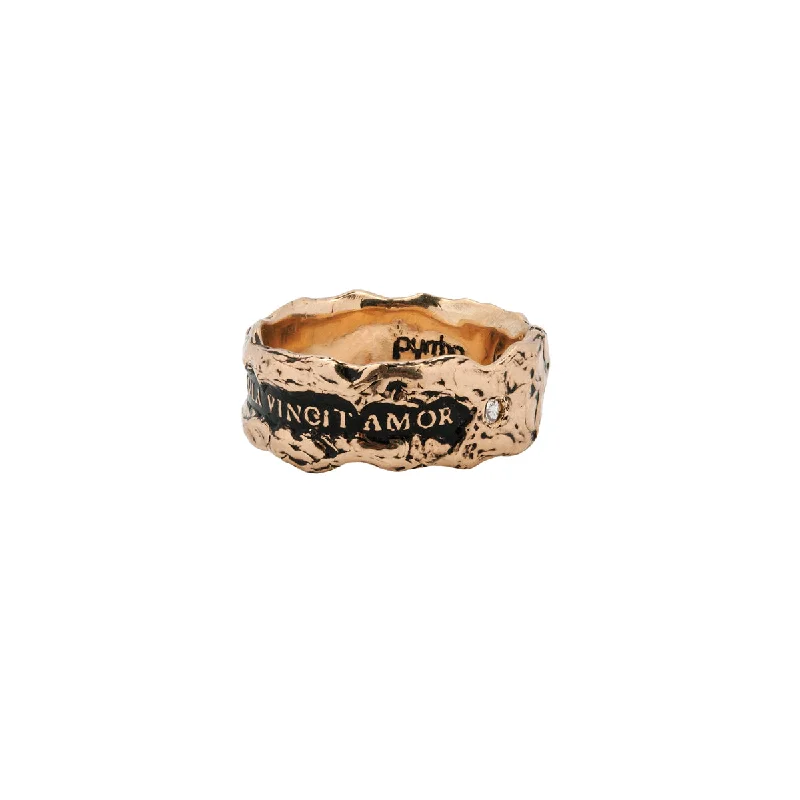 Diamond - Encrusted Women's Rings for Special Occasions in 18K GoldLove Conquers All Wide 14K Gold Stone Set Textured Band Ring Diamond - Encrusted Women's Rings for Special Occasions in 18K GoldLove Conquers All Wide 14K Gold Stone Set Textured Band Ring