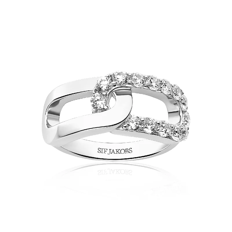 Minimalist Women's Rings with a Single Pearl in 14K Gold - Plated BandsCapizzi Due Silver Ring w. Zirconia