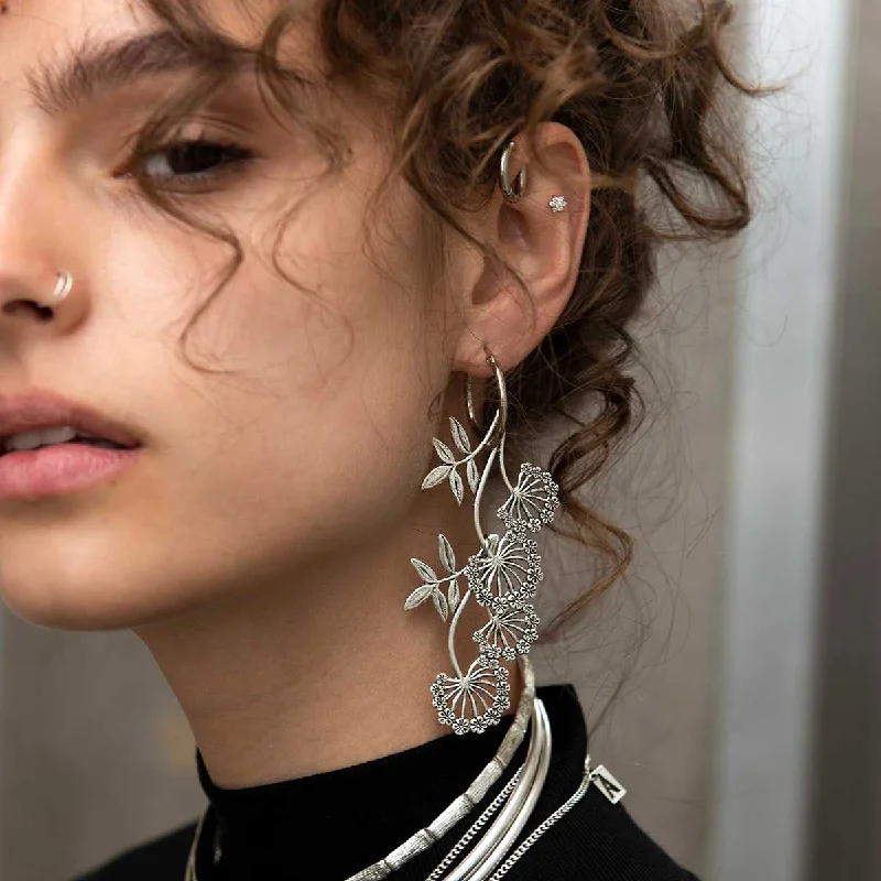 Lightweight hoop earringsAELLA. Floral Drop Hoop Earrings - Silver