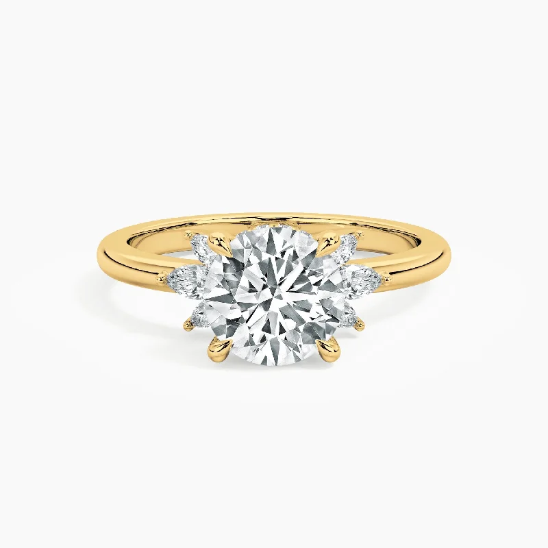Cluster - Style Women's Diamond Rings with Multiple Small Diamonds Arranged in a Stunning PatternAuriya 14kt Yellow Gold Lab Grown Round Diamond Engagement Ring with Half Sunburst Marquise Accents (F-G, VS)