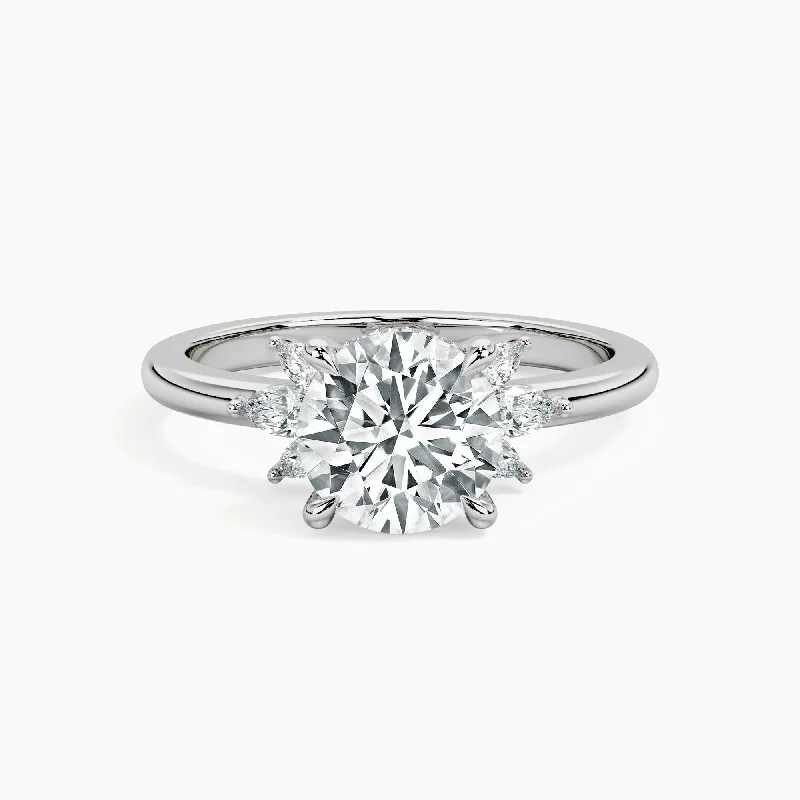Signature - Design Women's Diamond Rings with a Brand - Specific Pattern and High - Quality DiamondsAuriya 14kt White Gold Lab Grown Round Diamond Engagement Ring with Half Sunburst Marquise Accents (F-G, VS)