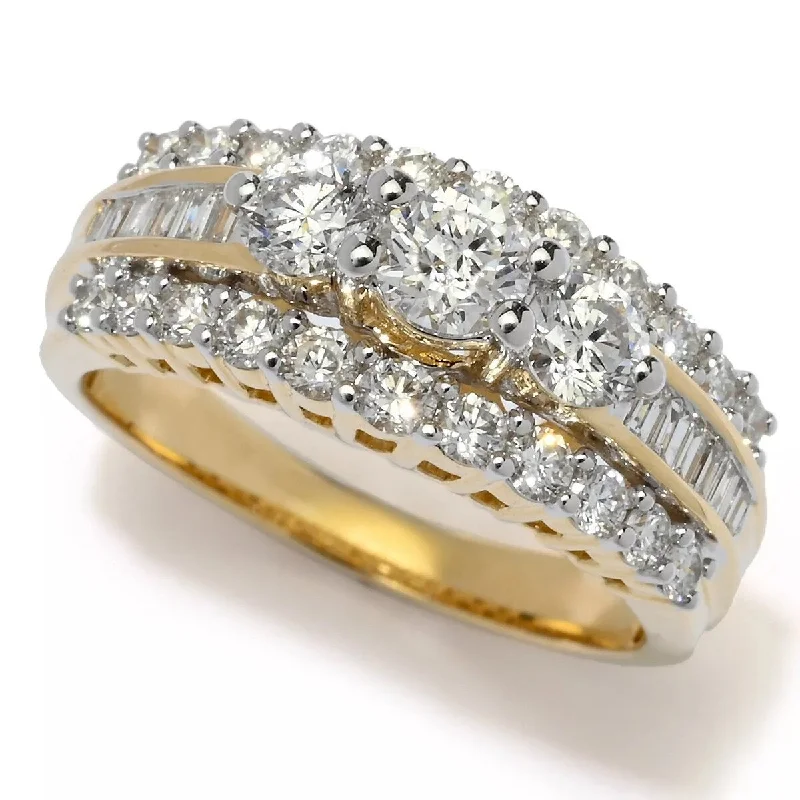 Cathedral - Style Women's Diamond Rings with a Raised Center Setting and Elaborate Metalwork14K Gold Polished 1.50ctw Round & Baguette Diamond Ring - Size 7 Cathedral - Style Women's Diamond Rings with a Raised Center Setting and Elaborate Metalwork14K Gold Polished 1.50ctw Round & Baguette Diamond Ring - Size 7