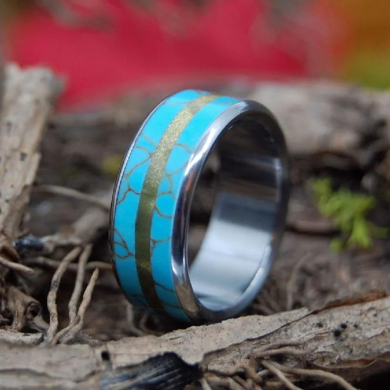 Men's amethyst - filled rings for a purple eleganceCat Eye | Men's Tiger Eye Stone, Tibetan Turquoise & Titanium Wedding Ring