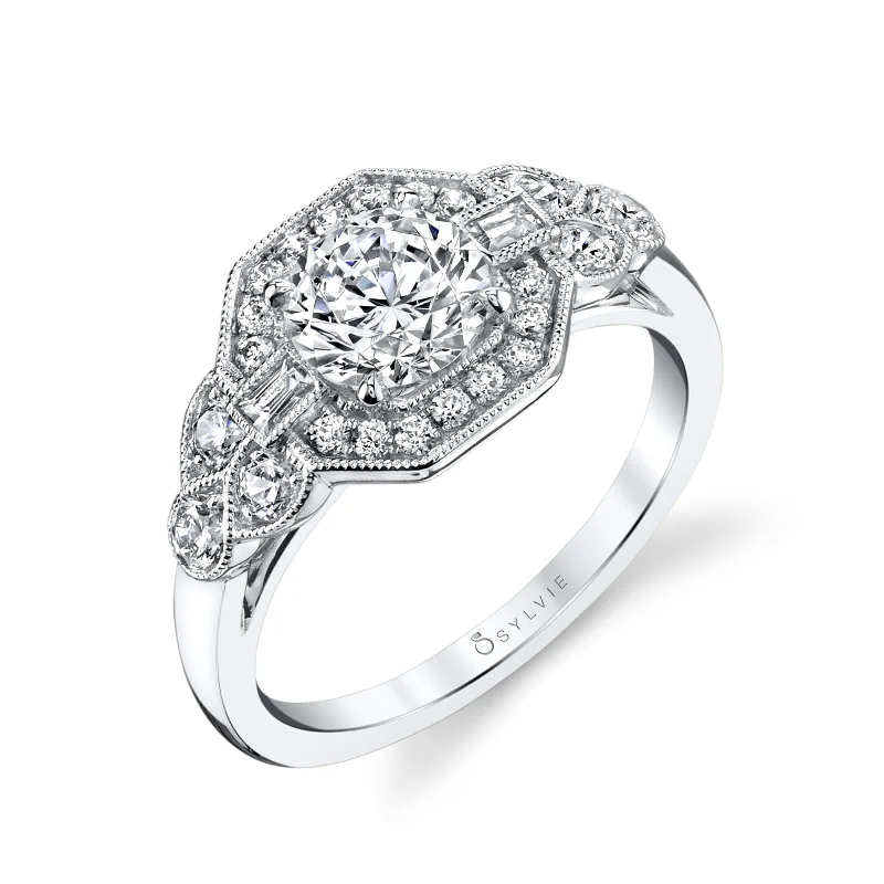 Men's Tanzanite Engagement Rings in Palladium with a Three - Stone ArrangementSylvie Collection 14K White Gold Round Engagement Ring Setting W. 1Ct Round Head 14K White Gold Men's Tanzanite Engagement Rings in Palladium with a Three - Stone ArrangementSylvie Collection 14K White Gold Round Engagement Ring Setting W. 1Ct Round Head 14K White Gold