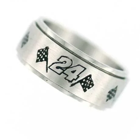 Men's ruby - adorned rings for a bold red colorRace Inspired Number 24 Spinning Ring-8mm Men's ruby - adorned rings for a bold red colorRace Inspired Number 24 Spinning Ring-8mm